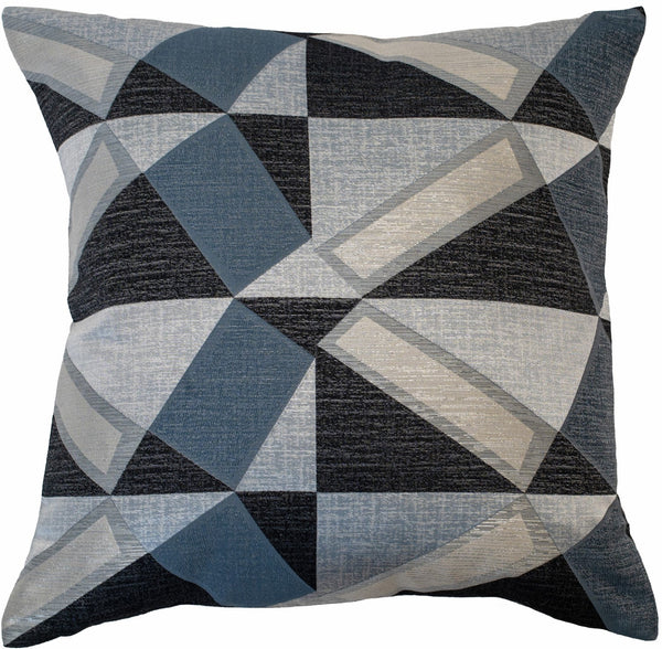 Geo Blue And Grey Silv Cushion