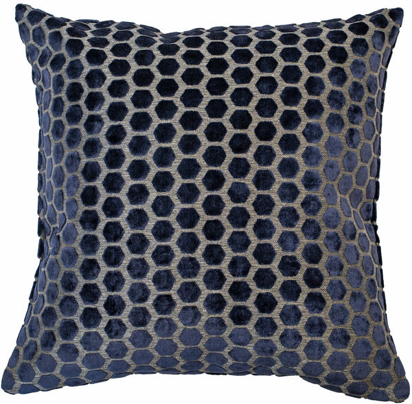 Large Hex Cut Velvet Navy Cushion