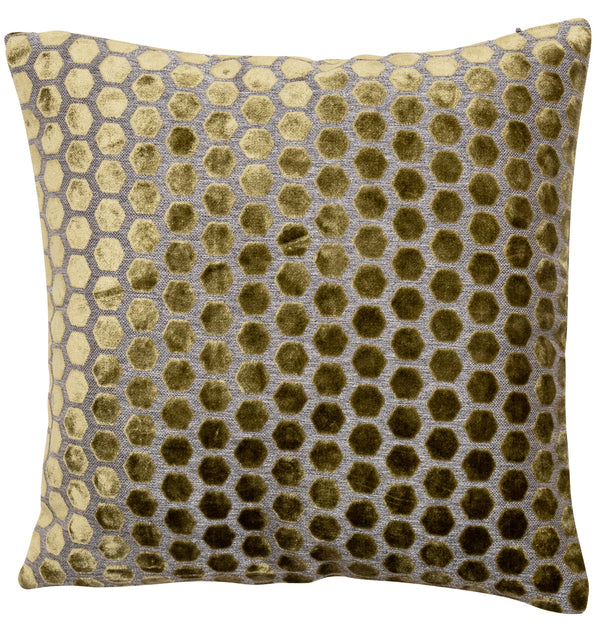 Large Hex Cut Velvet Olive Green Cushion