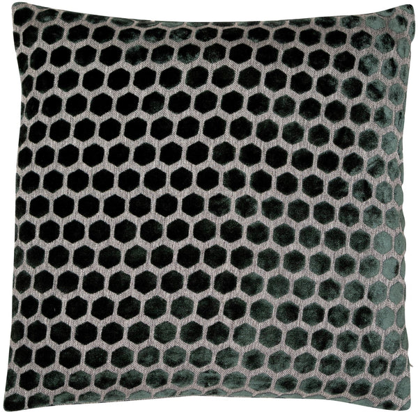 Large Hex Cut Velvet Pine Green Cushion