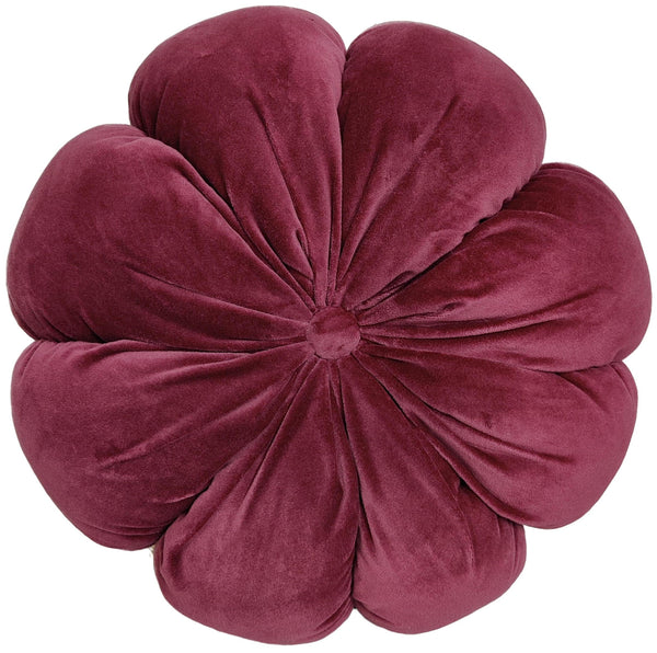 Floral Shaped Cushion In Cotton Velvet Aubergine