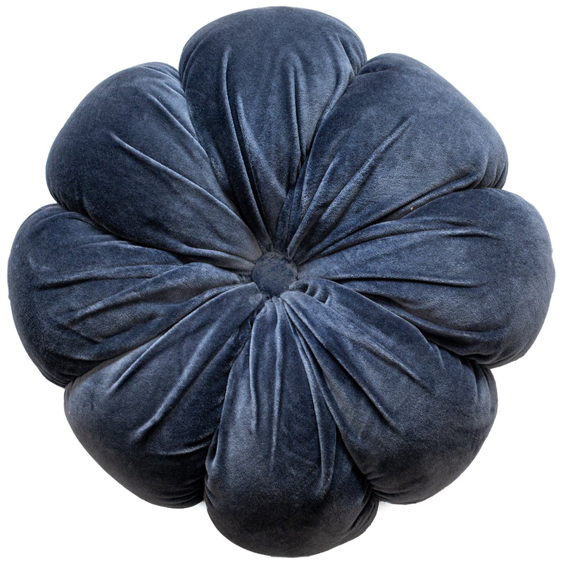 Floral Shaped Cushion In Cotton Velvet Blue