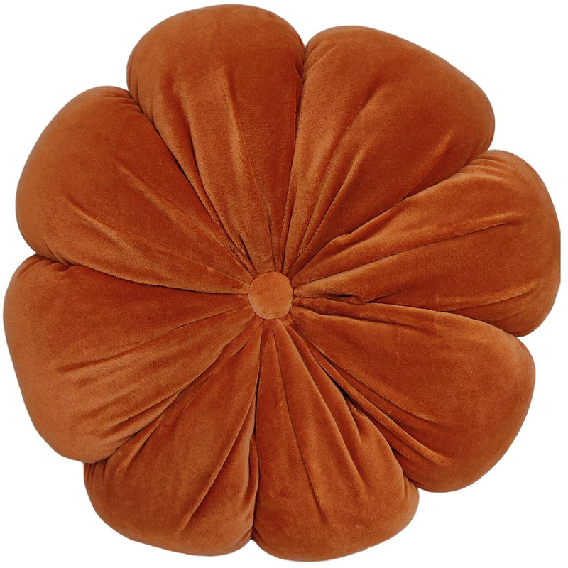 Floral Shaped Cushion In Cotton Velvet Rust