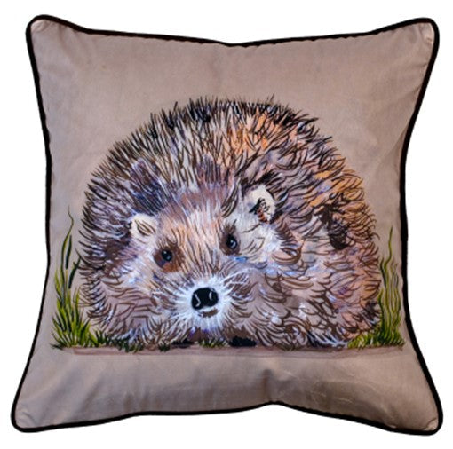 Hedgehog Print On Velvet Cushion