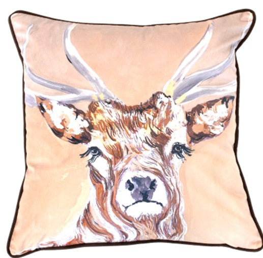 Stag Print On Velvet Cushion