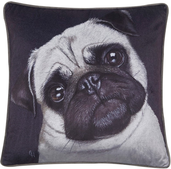 Hand Painter Pug On Velvet Cushion