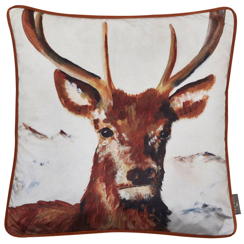 Printed Stag On Velvet Cushion