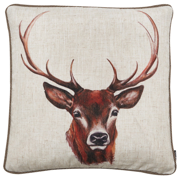 Hand Painted Stag On Faux Linen Cushion