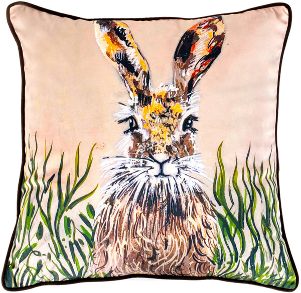 Hare Print On Velvet Cushion