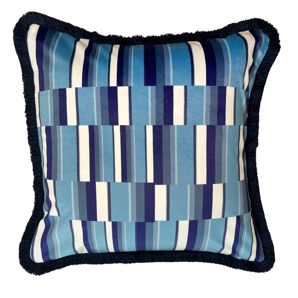 Geo Lines Blue Cushion