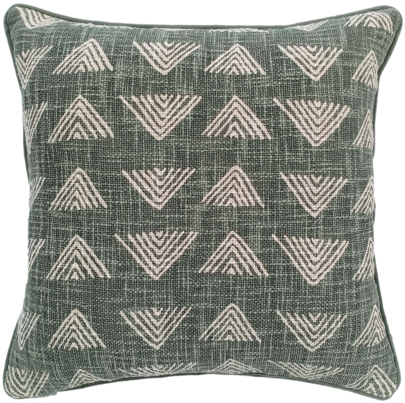 Triangle Print On Loose Weave Green Cushion