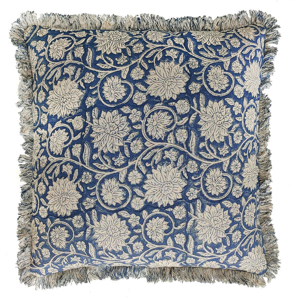 Floraltrellis Block Print Indigo Cushion