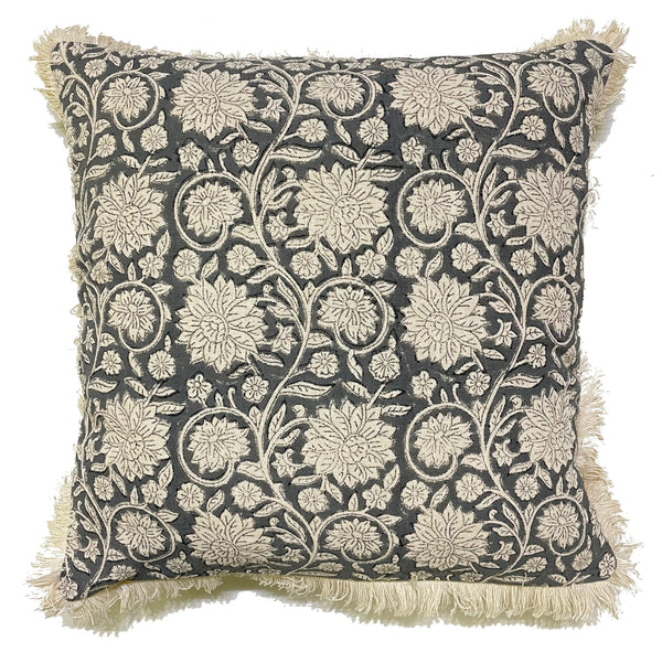 Floraltrellis Block Print Slate Cushion