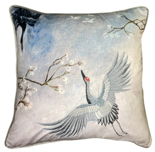 Emb Crane On Blue Cushion