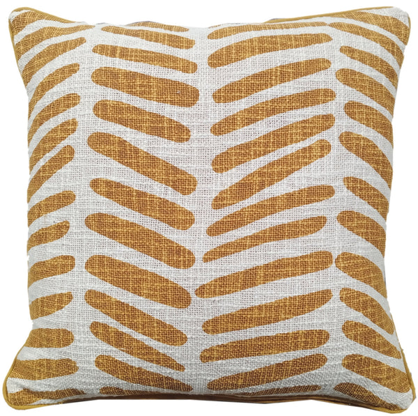 Broken Line Print On Loose Weave Mustard Cushion