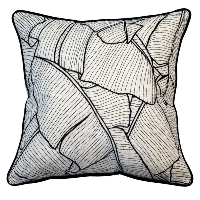 Embroidered Large Leaves Mono Cushion