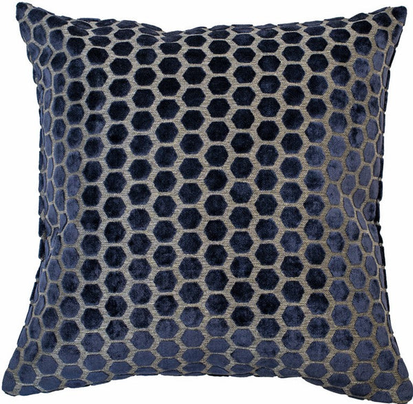 Small Hex Cut Velvet Navy Cushion