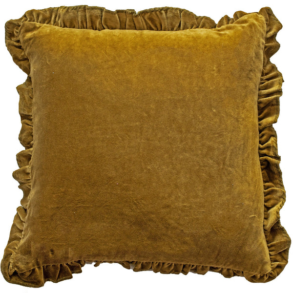 Frill Cotton Velvet Cushion Olive