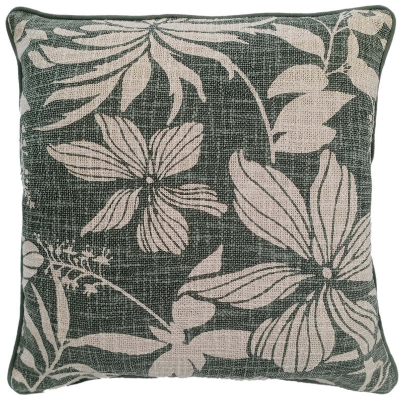 Floral Print On Loose Weave Green Cushion
