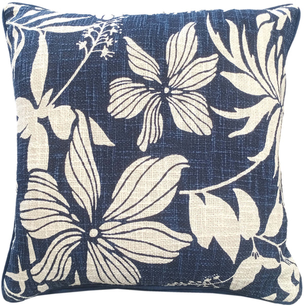 Floral Print On Loose Weave Indigo Cushion