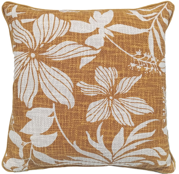 Floral Print On Loose Weave Mustard Cushion