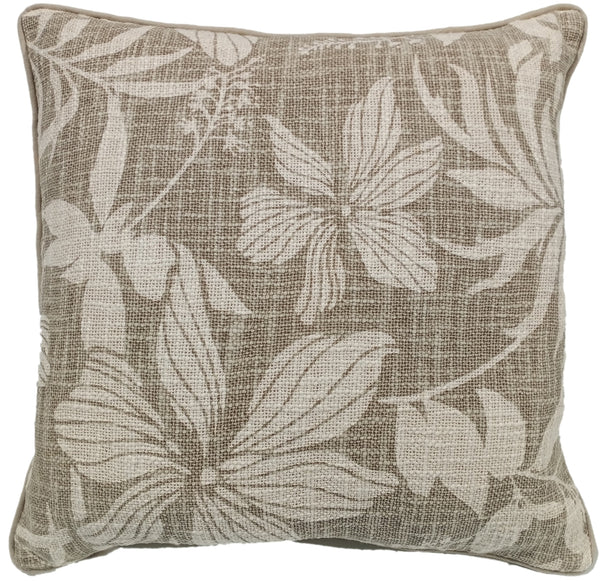 Floral Print On Loose Weave Taupe Cushion