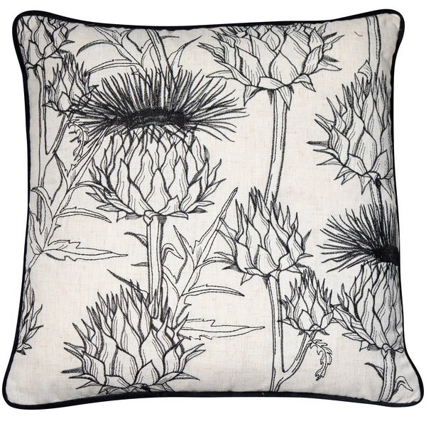 Embroidered Mono Thistle Cushion