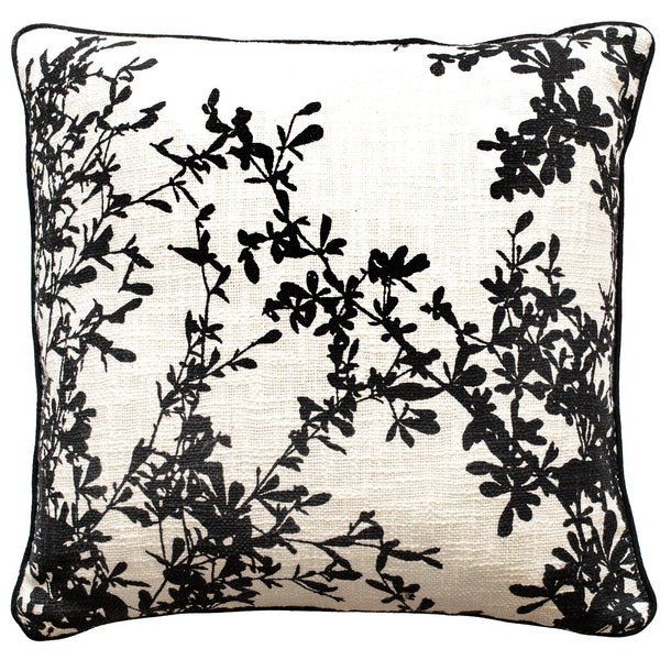 Mono Emb Floral On Linen Cushion