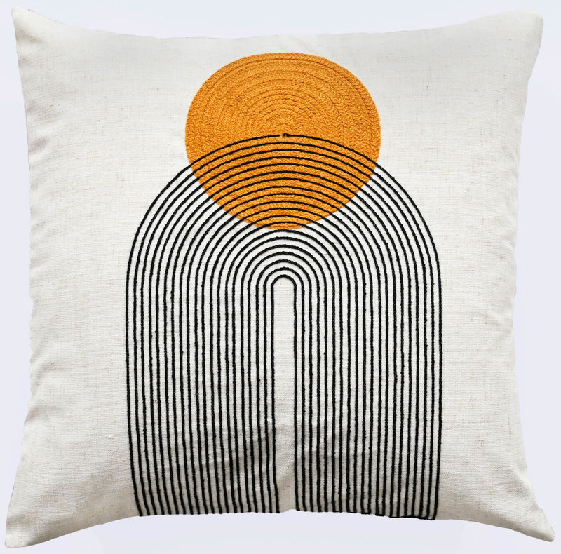 Art Deco Design With Chain Crewel Stitch Rust Cushion