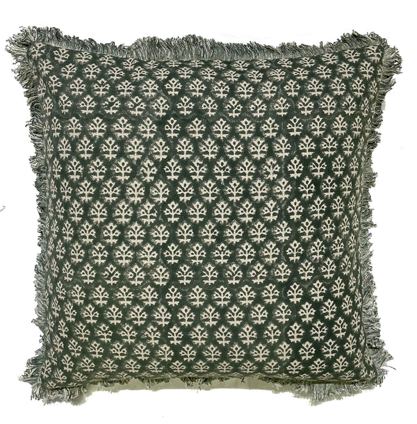 Bhuti Block Print Nat On Green Cushion