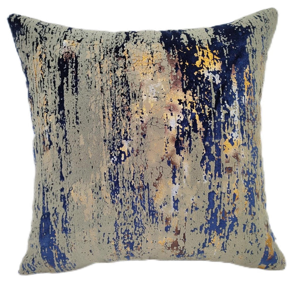 Flock And Foil On Velvet Navy Cushion