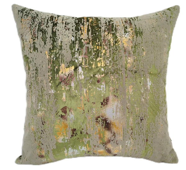 Flock And Foil On Velvet Olive Cushion