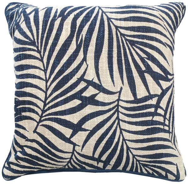 Leaf Print On Loose Weave Indigo Cushion