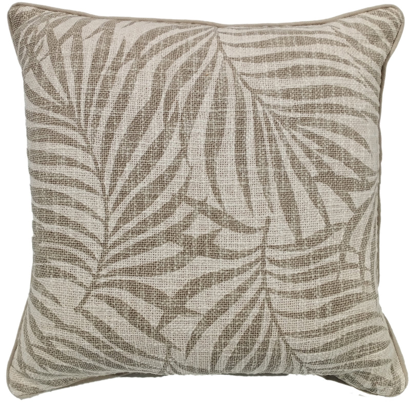 Leaf Print On Loose Weave Taupe Cushion